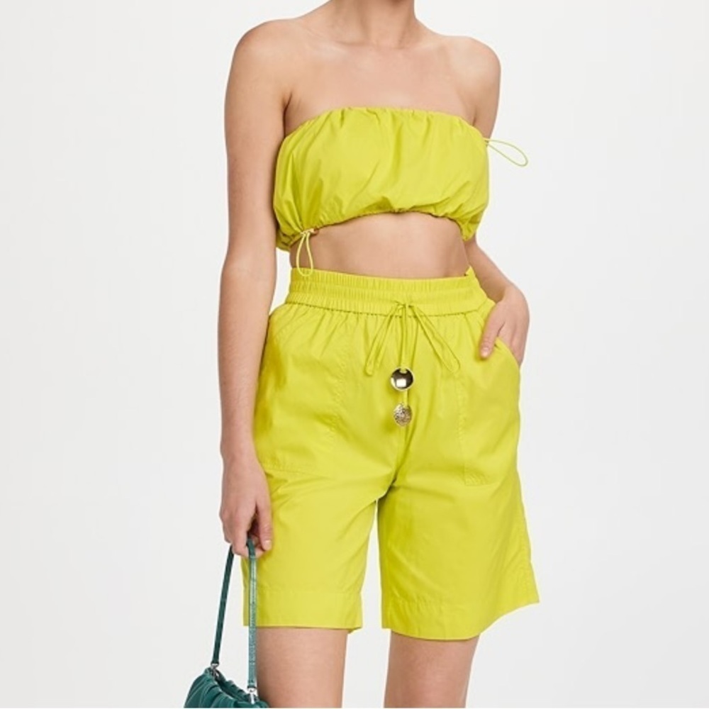 Staud- Lime Elastic Waist Jeter Short and Matching Gigi Strapless Crop Top Set